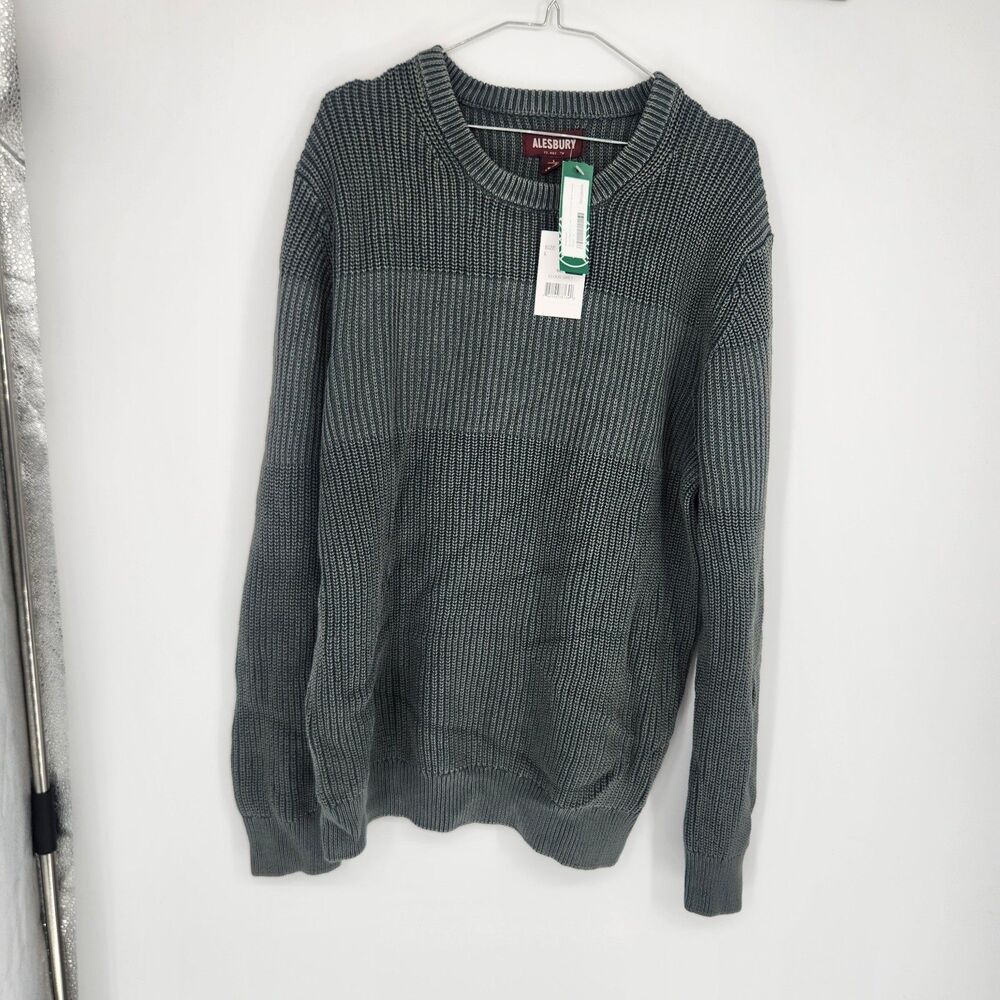 Alesbury Men's Green Large Stone Washed Shaker Stretch Crewneck Sweater‎ NWT
